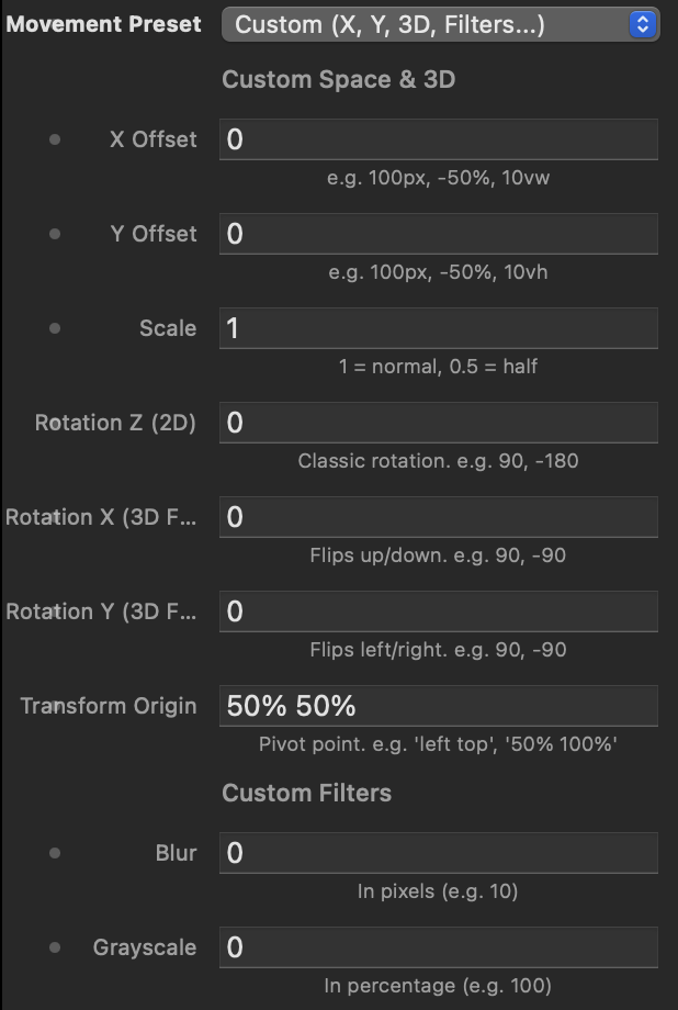Custom Space and Filters